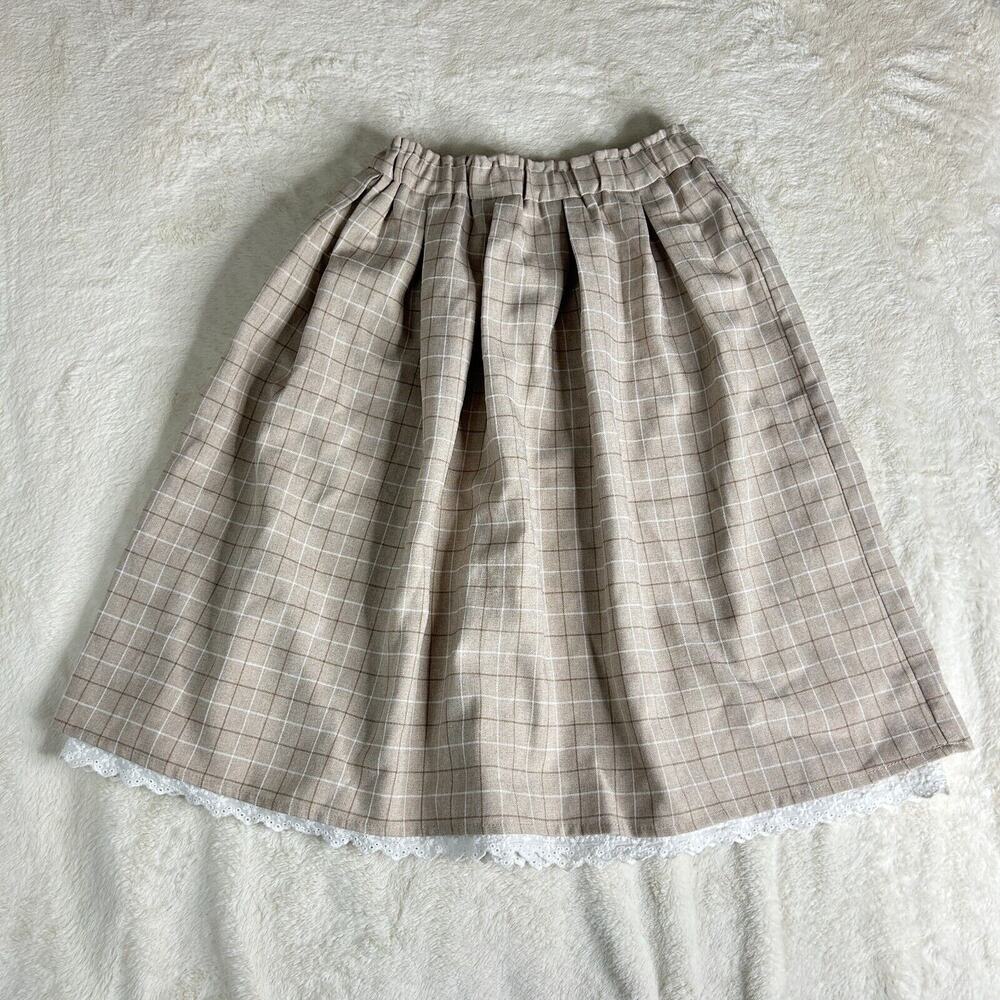 Women's Japanese Style Plaid Long Skirt Beige Size Medium
